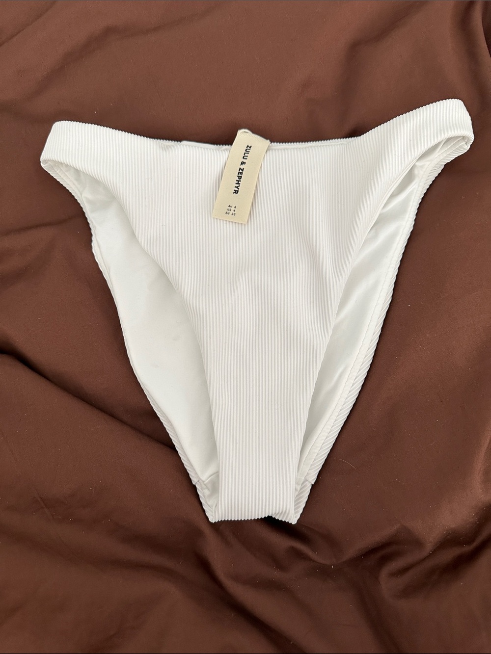 Zulu & Zephyr White Ribbed High-Leg Bikini Bottom